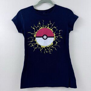 Women’s Girls Junior Dark Blue Pokémon Pokeball Tshirt Tee Size Medium
